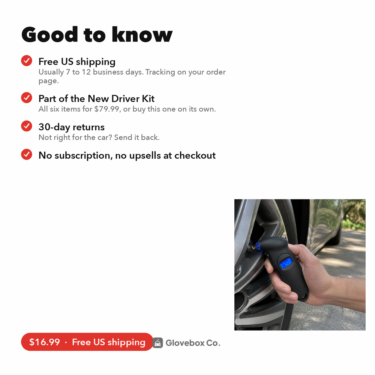 Digital Tire Pressure Gauge | Backlit LCD, 0 to 150 PSI