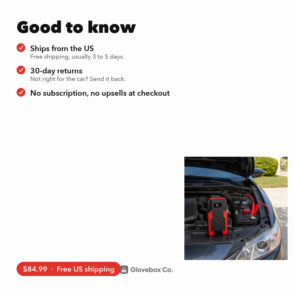 Portable 12V Jump Starter | Car Battery Booster with Flashlight